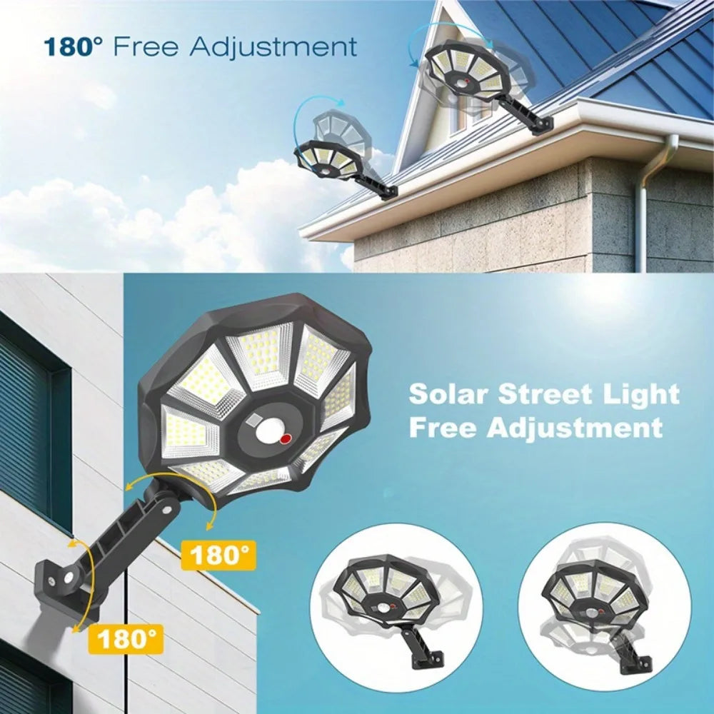 Solar Powered Outdoor Motion Sensor with Adjustable Head for Human Body Sensing Lighting for Garages Porches Streetlights