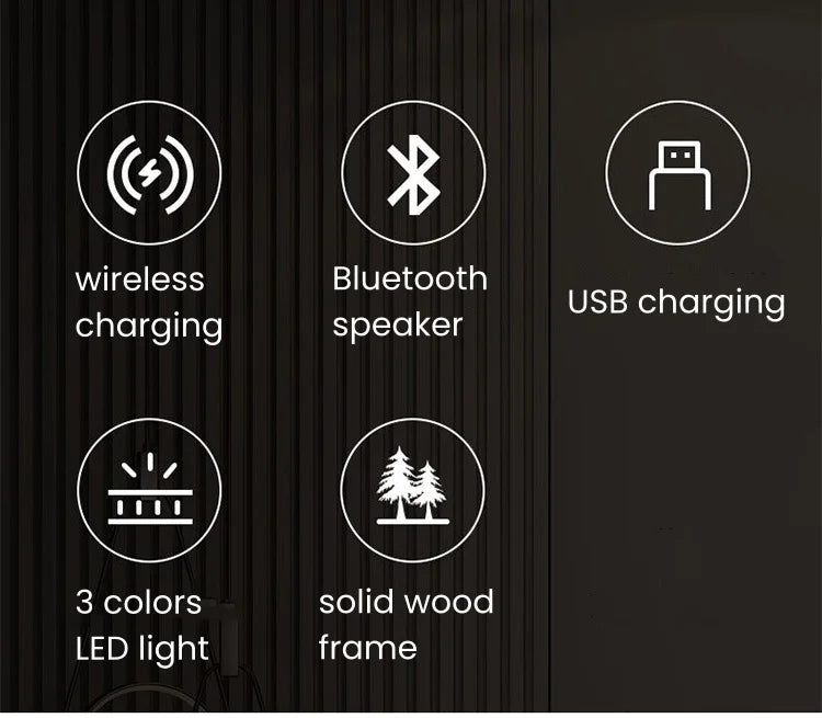 3 Drawers Smart Bedside Table with Wireless Charging Solid Wood Bedroom End Table with Fingerprints Lock Hotel Nightstands