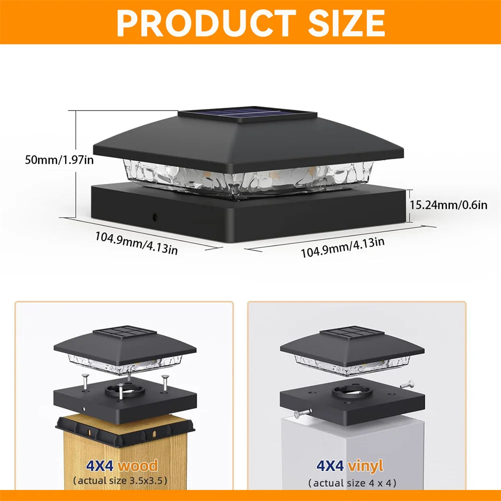 6PCS 4x4 Solar Post Cap Light - Solar Powered Warm White Fence Lights for Wooden/Vinyl Posts Outdoor Lighting for Garden & Porch