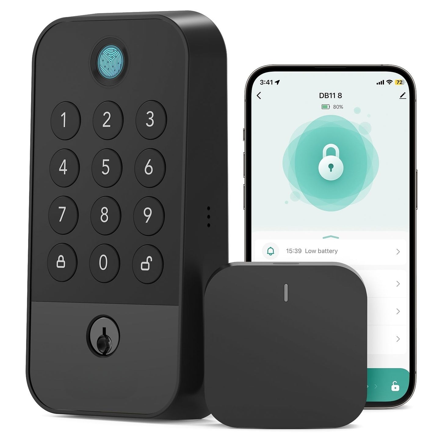 Cerradura inteligente WiFi y Bluetooth con lector de huellas, teclado y código, control remoto por app, cierre automático, negra